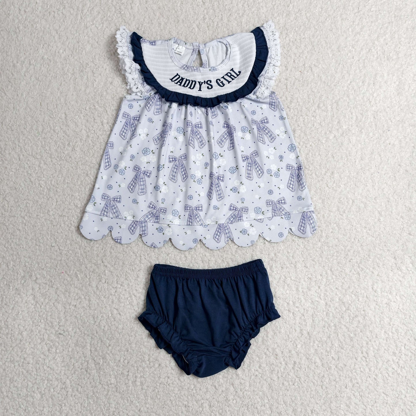 daddy's girl coquette embroidery smock scallop bummie set