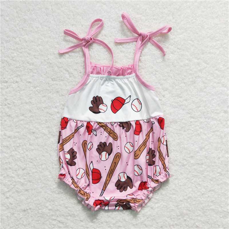Match Baby Girls Boys Baseball Straps Pink Set Rompers  D 3.27