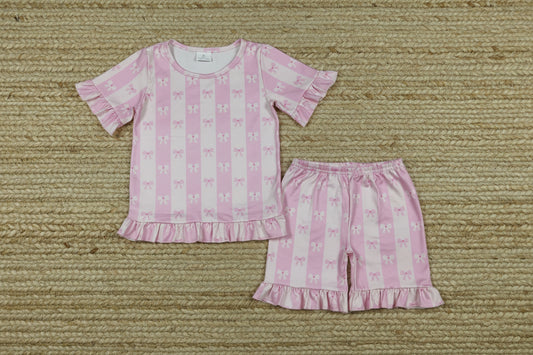 pink striped coquette shorts set summer toddler girl clothing