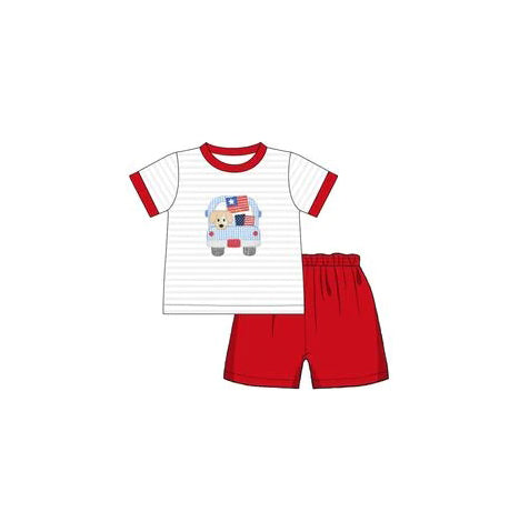 pre-order BSSO0802 Truck puppy striped short sleeve red shorts suit