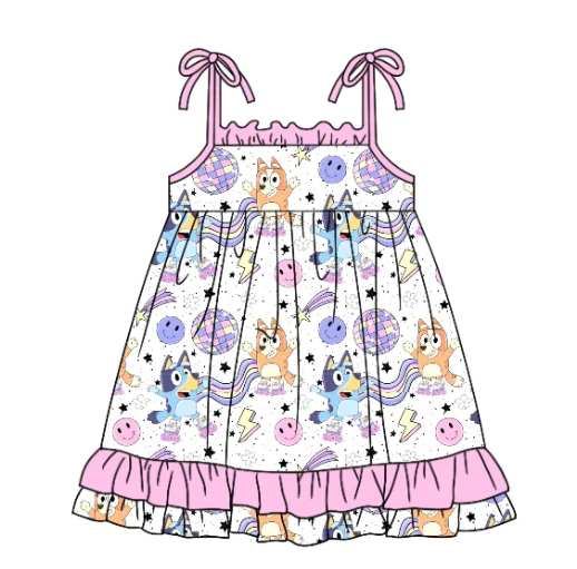 preorder GSD1094 Cartoon light ball smiling face lightning pink lace white suspender dress