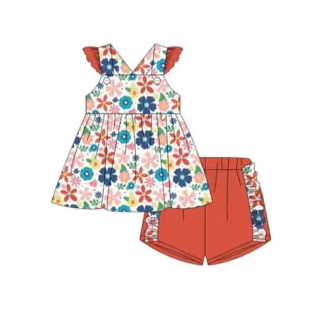presale GSSO1116 Colorful flower flying sleeve red shorts suit