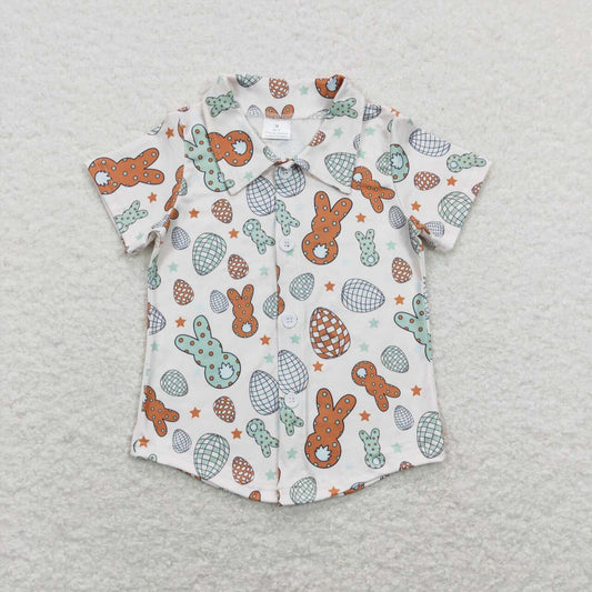 boy easter button polo tee shirt with peeps pattern