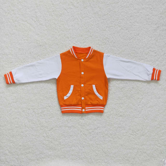 BT0268 Orange and white striped pocket baseball button-down top