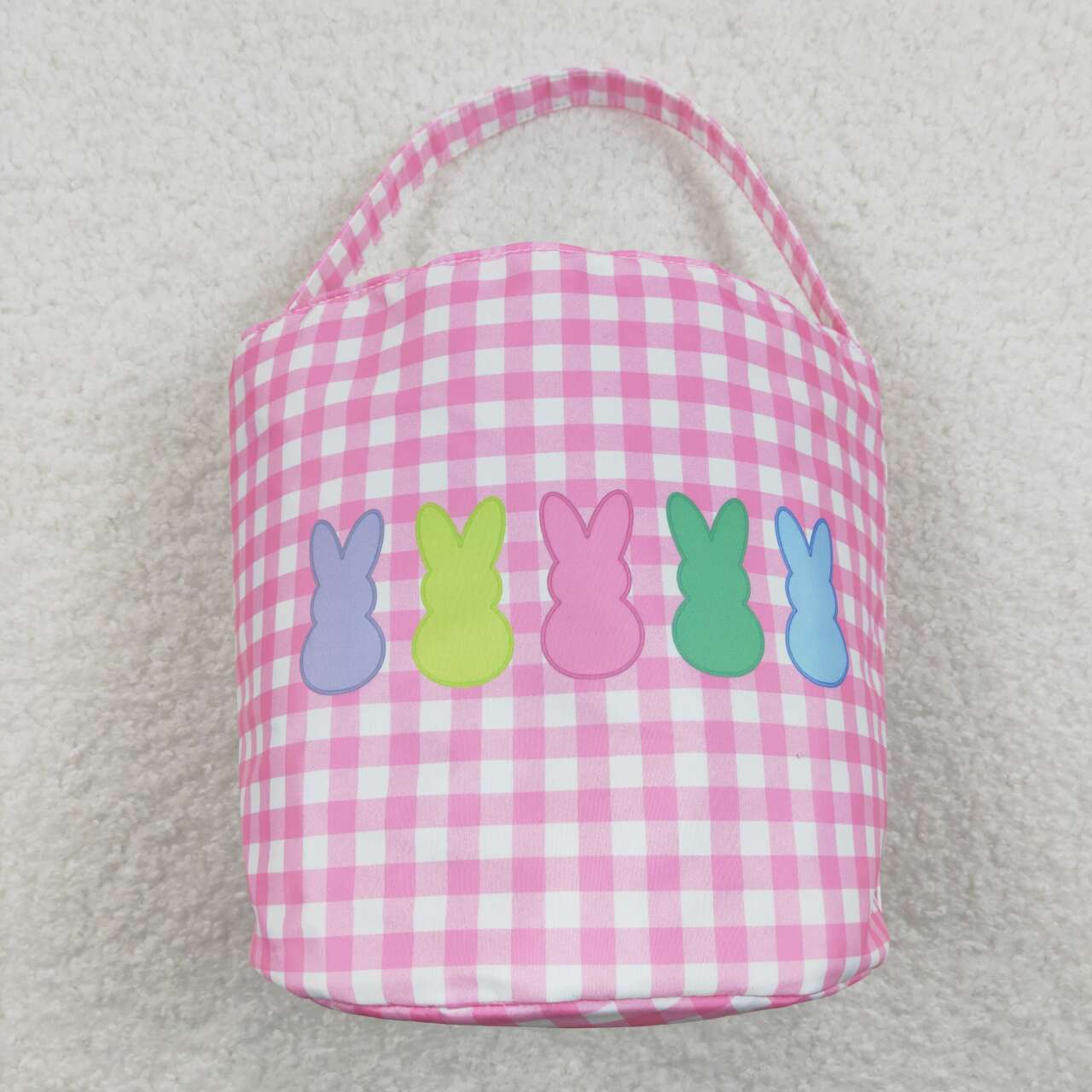 BA0160 Colorful rabbit pink and white plaid lace bucket bag