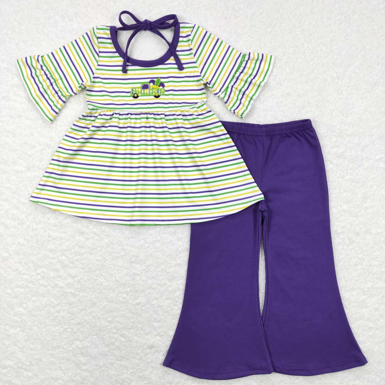 girl half sleeve mardi gras embroidery purple belle outfit