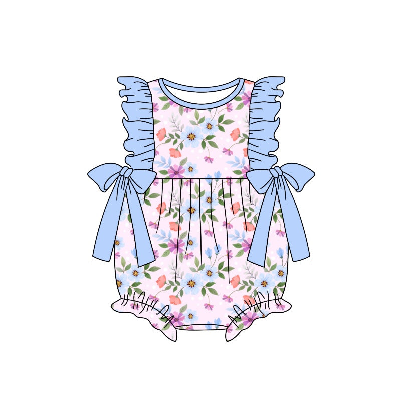 pre-order SR1331 baby girl clothes light blue flower summer romper