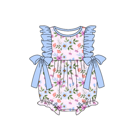 pre-order SR1331 baby girl clothes light blue flower summer romper