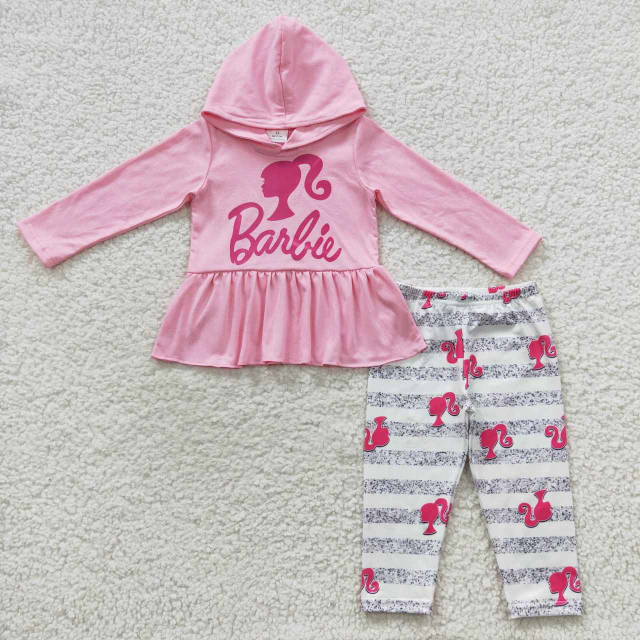 GLP0485 PINK  offset pink hooded long-sleeved top striped trouser suit