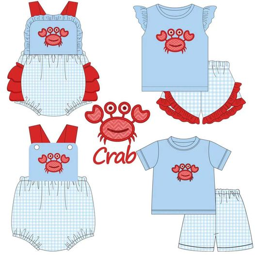 pre-order GSSO1034 Crab blue flying sleeve plaid red lace shorts suit