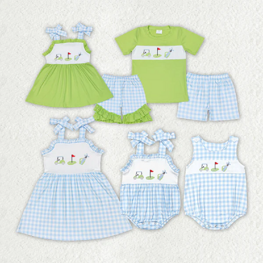 Match Baby Girls Boys Golf Summer Sibling Rompers Dresses Outfits Clothes Sets