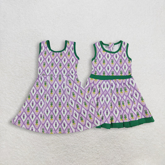 Sibling Baby Girls Mardi Gras Crayfish Checked Back Zip Shorts Yoga Active Knee-Length Dresses for Kids