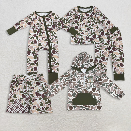 Sibling Baby Boys Dog Ducks Camo Pocket Zipper Hunting Hoodies Set Romper D 1024
