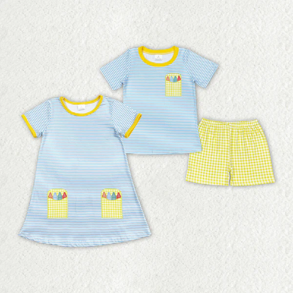 Match Baby Girls Back To School Boys Sibling Dresses Summer Sets