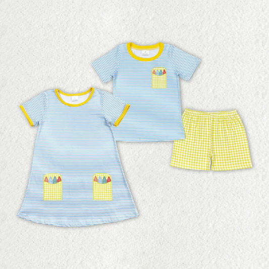 Match Baby Girls Back To School Boys Sibling Dresses Summer Sets