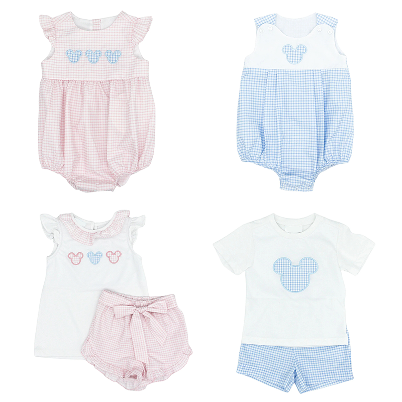 BSSO0860 White short-sleeved blue plaid shorts suit
