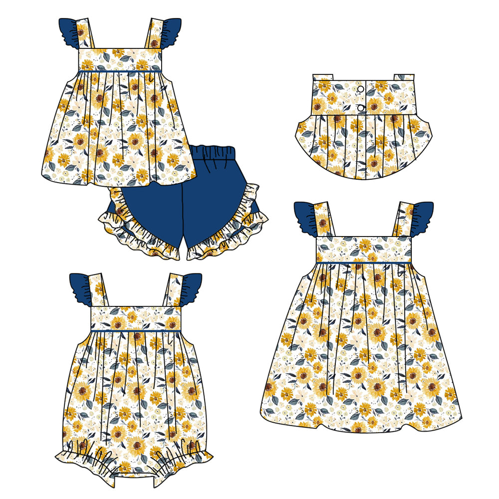 GSSO1006 Floral navy blue lace sleeveless shorts suit