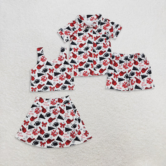 Sibling Baby Girls Go Team Footballs Bows Yoga Skorts Set Button Shorts Pajamas Set D 926