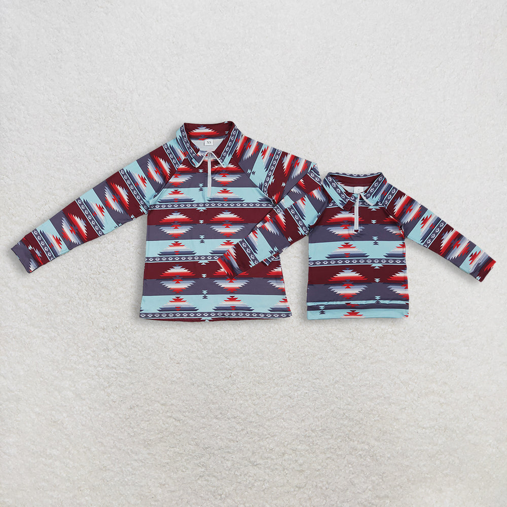Sibling Mama And Me Western Aztec Long Sleeve Zipper Pullover Top Matching Set for Mom And Daughter Trendy Comfortable Outfit