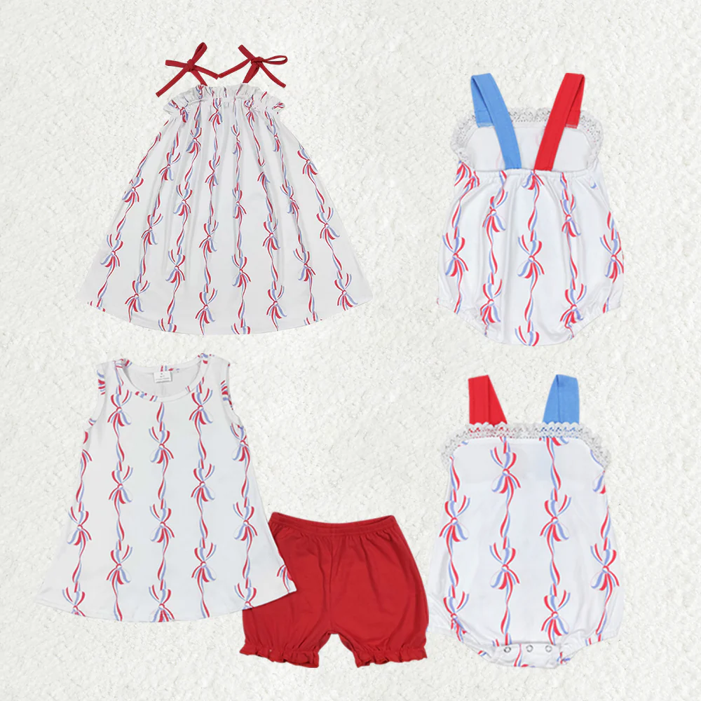 Match Baby Girls 4th Of July Bows Sibling Rompers Dresses Clothes Sets