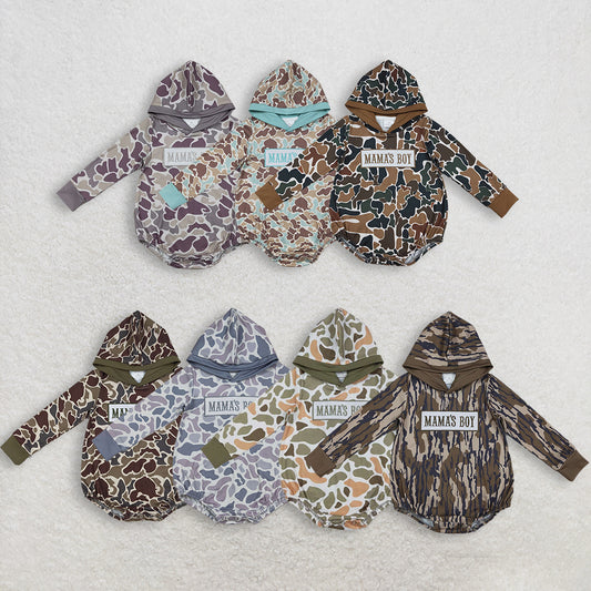 Sibling Baby Boys Southern Camo Embroidery Hoodie 'Mama's Boy' Top for Newborn Boys with Hood Comfortable Cotton Clothes