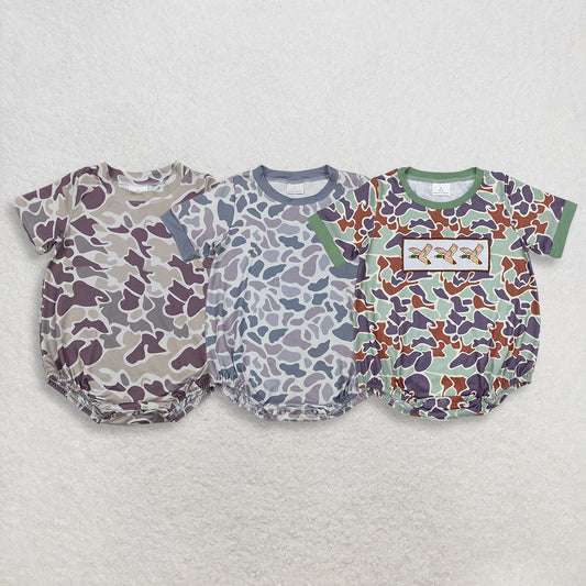 Sibling Baby Infant Boys Green Camo Short Sleeve Rompers  D 1208