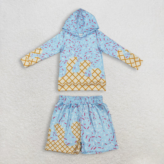 Baby Boys Blue Team Sprinkles Drips Long Sleeve Hoodie Top with Pockets Baby Girls Blue Drip Sprinkles Team Shorts Bottom Set