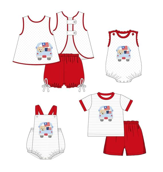 pre-order GSSO1023 Truck Puppy Sleeveless Red Shorts Set