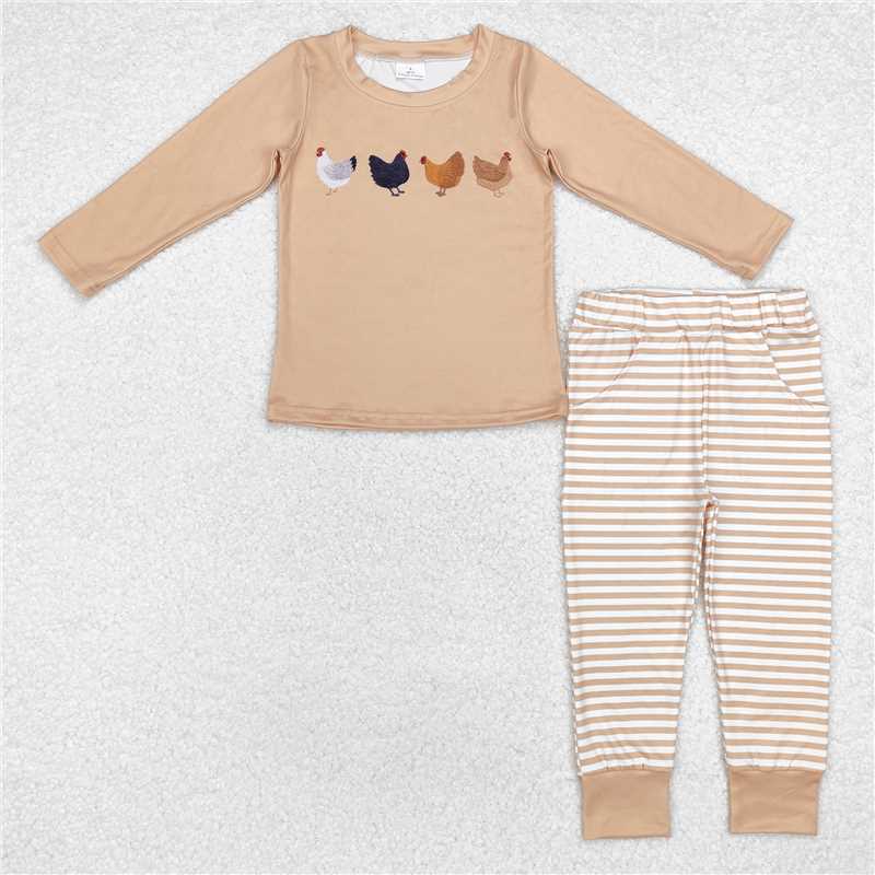 Match Toddler Baby Girls Boys Chicken Pattern Long-sleeved Striped Trousers Suit