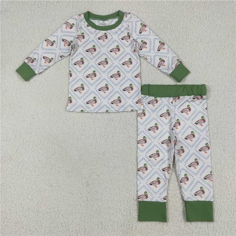 Sibling Baby Boys Long Sleeves Ducks Plaid Top Pant Set Zipper Rompers  D 6.25