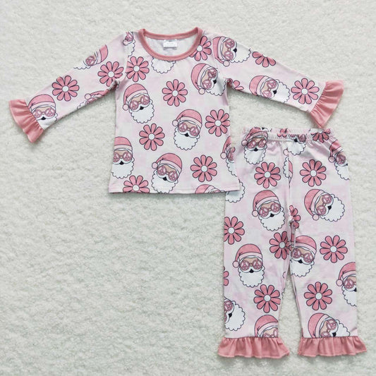 GLP0713 Glasses Santa Claus Floral Plaid Pink Lace Long Sleeve Pants Suit