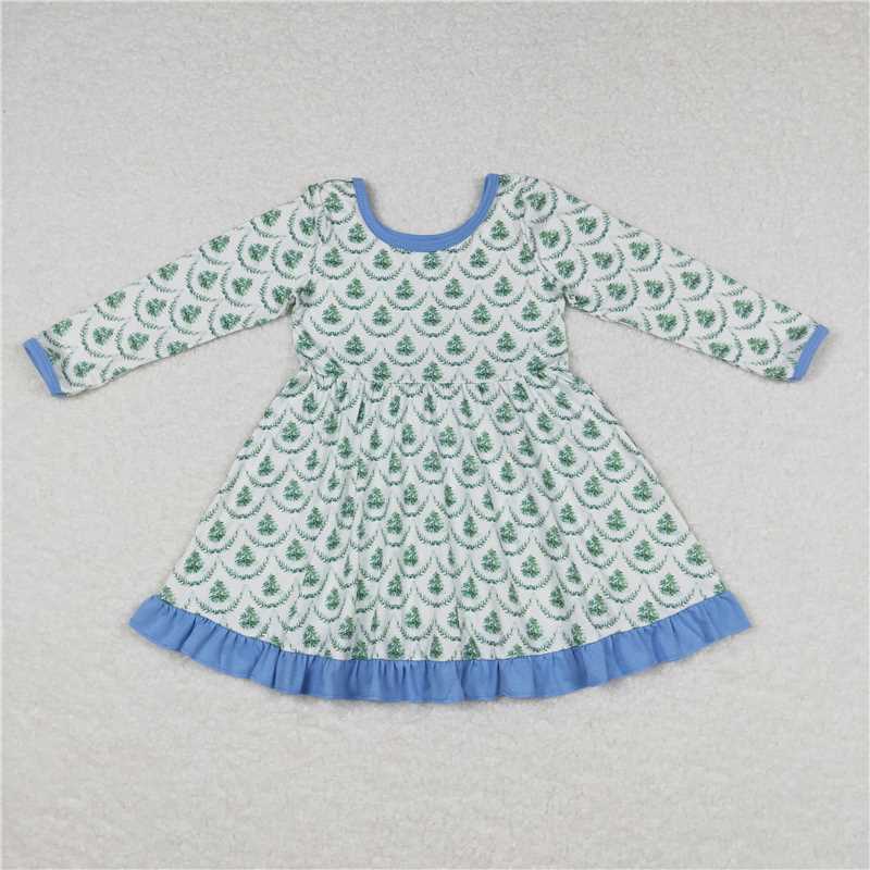 Sibling Baby Girls Bows Trees Plaid Christmas Ruffle Knee Length Dresses   D 1115