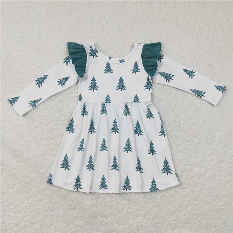 Sibling Baby Girls Bows Trees Plaid Christmas Ruffle Knee Length Dresses   D 1115