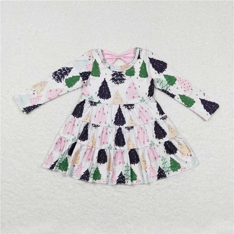 Sibling Baby Girls Bows Trees Plaid Christmas Ruffle Knee Length Dresses   D 1115