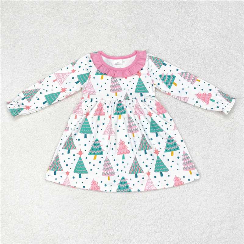 Sibling Baby Girls Bows Trees Plaid Christmas Ruffle Knee Length Dresses   D 1115