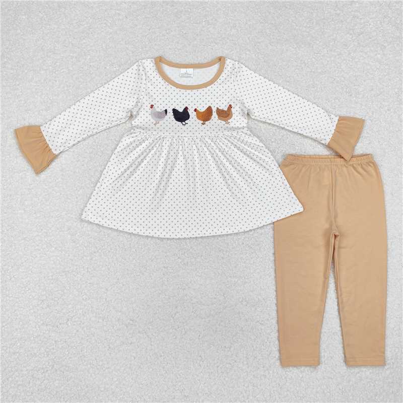 Match Toddler Baby Girls Boys Chicken Pattern Long-sleeved Striped Trousers Suit