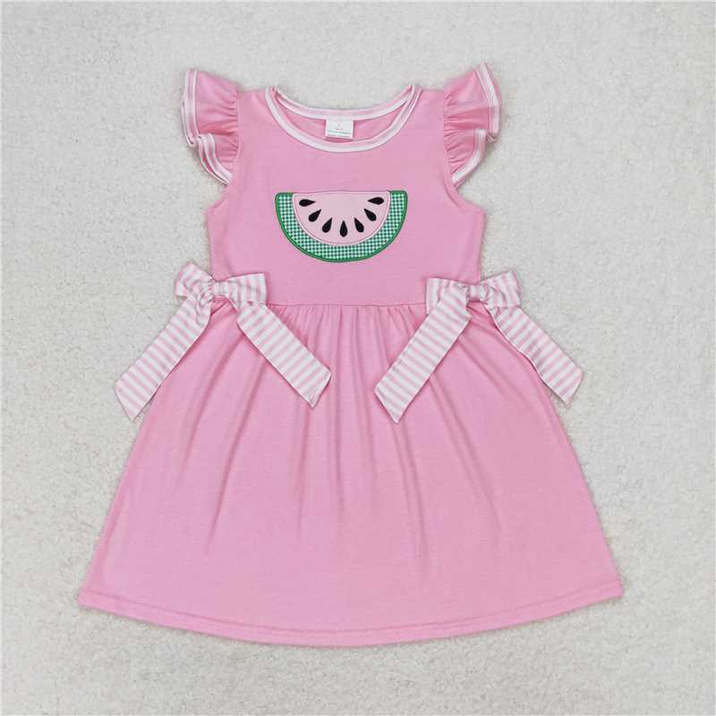 Match Embroidery Baby Girls Watermelon Pink Dress Sets D 6.13