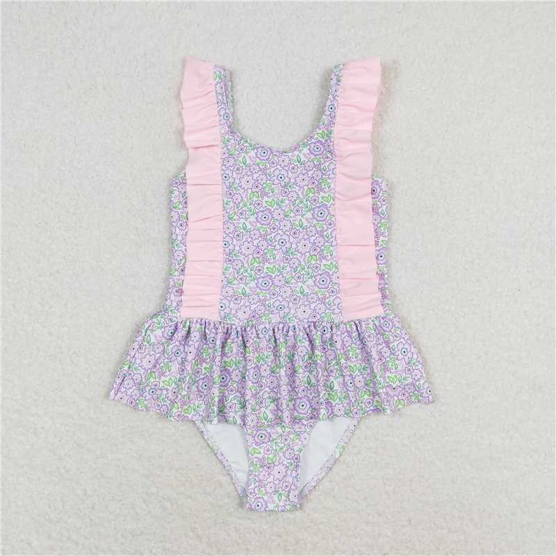 Match Baby Girls Summer Lavender Flowers Sibling Sister Swimsuits
