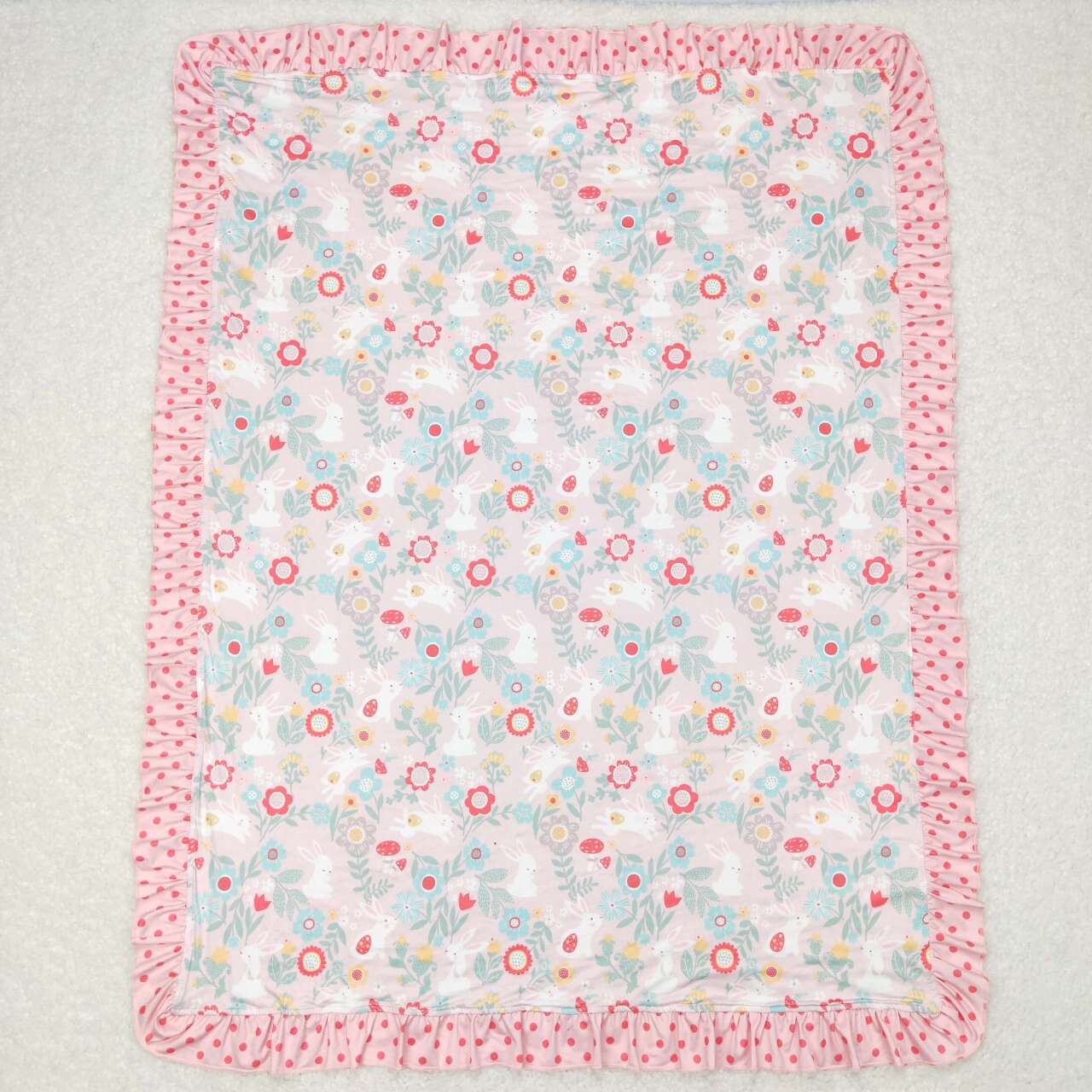 BL0082 Flower Bunny Pink Baby Blanket