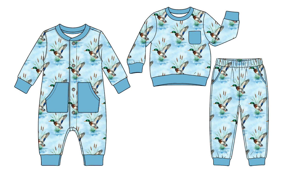Pre order mallard outfit and romper sibling boys clothing