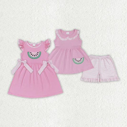 Match Embroidery Baby Girls Watermelon Pink Dress Sets D 6.13