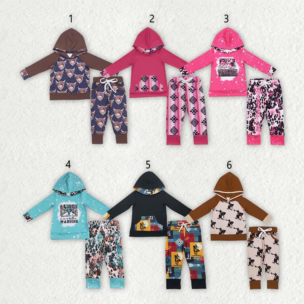 Sibling Baby Boys Western Hooded Tops Pants Clothes Sets  D 6.26