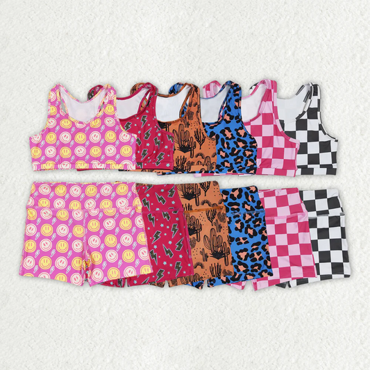 Match Baby Girls Western Sports Crop Tops Shorts Sibling Clothes Sets