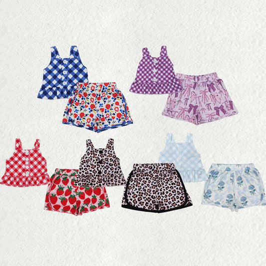 Sibling Baby Girls Summer Straps Button Top Floral Shorts Clothes Sets D 6.27