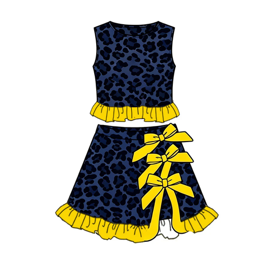 Custom order MOQ 3 navy leopard ruffle bow skorts set