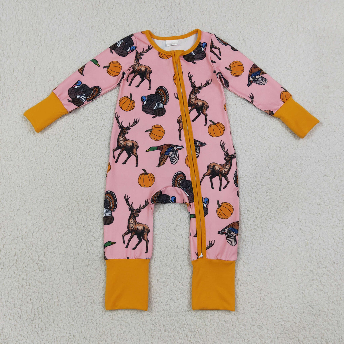 LR3252 deer duck pumpkin print girl zip sleeper