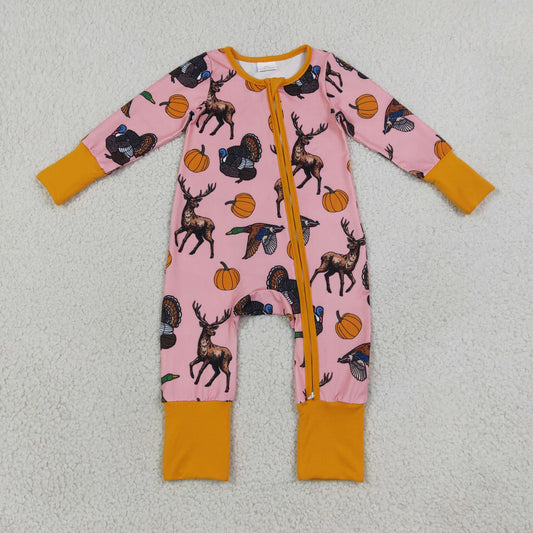 LR3252 deer duck pumpkin print girl zip sleeper