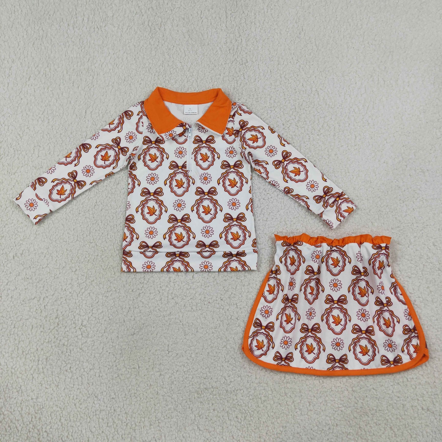 long sleeve fall leaves zipper pullover skorts set girls clothing