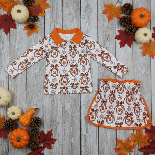 long sleeve fall leaves zipper pullover skorts set girls clothing
