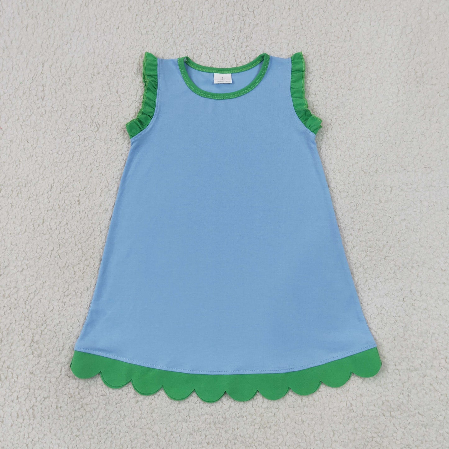 solid blue and green scallop dress